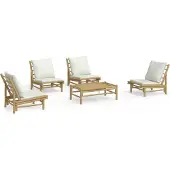vidaXL 5-delige Loungeset met kussens bamboe crèmewit