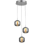 Brilliant Rafa LED hanglamp, 3-rings model, rond, chroom/gerookt glas