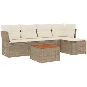 vidaXL 6-delige Loungeset met kussens poly rattan beige