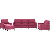 vidaXL 4-delige Loungeset met kussens fluweel wijnrood