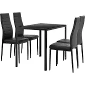 En.casa Eetkamerset eethoek Porvoo 5-delig glas tafel en stoelen zwart