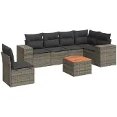 vidaXL 7-delige Loungeset met kussens poly rattan grijs