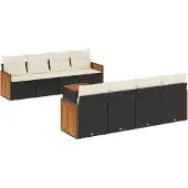 vidaXL 9-delige tuinmeubelset met kussens, zwart, polyrotan