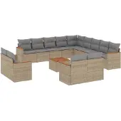 vidaXL 14-delige Loungeset met kussens poly rattan gemengd beige
