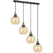 ITALUX Cardena Hanglamp met 4 Amberglazen Bollen - Zwart/Goud