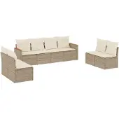 vidaXL 8-delige Loungeset met kussens poly rattan beige