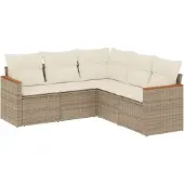 vidaXL 5-delige Loungeset met kussens poly rattan beige
