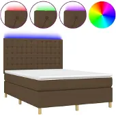 vidaXL Boxspringbed met matras en LED-verlichting, donkerbruin, 140x190 cm, stof