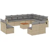vidaXL 13-delige Loungeset met kussens poly rattan beige