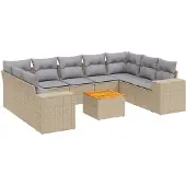 vidaXL 10-delige Loungeset met kussens poly rattan beige