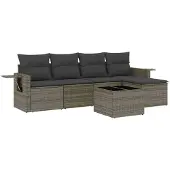 vidaXL 6-delige tuinmeubelset met kussens, grijs, polyrotan