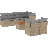 vidaXL 8-delige Loungeset met kussens poly rattan beige