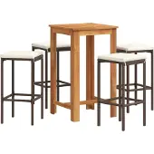 vidaXL 5-delige Tuinbarset massief acaciahout en poly rattan bruin