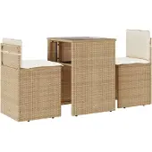vidaXL 3-delige Bistroset met kussens poly rattan beige