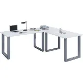 VCM Lona hoekbureau 160x160x50 cm U-frame wit, zilverkleurig.