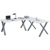 VCM Lona hoekbureau 220x220x80 cm X-frame wit, zilverkleurig.