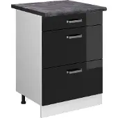 Vicco Keukenonderkast R-Line Zwart hoogglans 60 cm met laden, WB Antraciet, Model 46012
