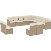 vidaXL 13-delige Loungeset met kussens poly rattan beige