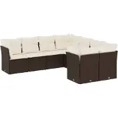 vidaXL 8-delige Loungeset met kussens poly rattan bruin