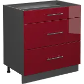 Vicco Keukenonderkast Fame-Line Bordeauxrode hoogglans 80 cm met 3 laden, zonder werkblad, Model 38598