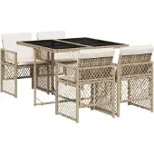 vidaXL 5-delige tuinset met kussens, beige, polyrotan