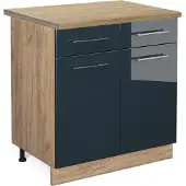 Vicco Fame-Line Keukenkasten – 80 cm, WB Eik Donkerblauw hoogglans