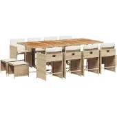 vidaXL 13-delige tuinset met kussens, beige, van polyrotan
