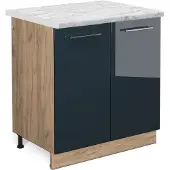 Vicco Wastafelkast Fame-Line Donkerblauw hoogglans 80 cm , WB Marmer, Model 48859