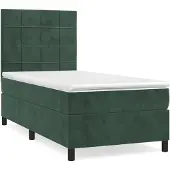 vidaXL Boxspring met matras fluweel donkergroen 100x200 cm