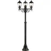 Brilliant , klassieke zwarte kandelaar CARLEEN | Buitenlamp met drie armen | Hoogte 2 meter | Dimbaar met geschikte lamp | 3x E27 fitting, max. 60 Watt | Metaal/glas
