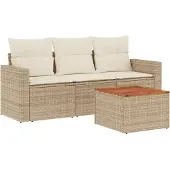 vidaXL 4-delige Loungeset met kussens poly rattan beige