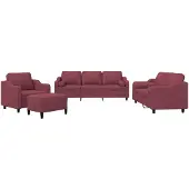 vidaXL 4-delige Loungeset met kussens stof wijnrood