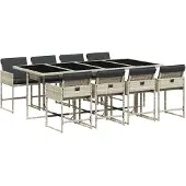 vidaXL 9-delige Tuinset met kussens poly rattan lichtgrijs