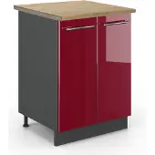 Vicco Keukenonderkast Fame-Line Bordeauxrode hoogglans 60 cm , WB Eik, Model 45828