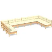 vidaXL 10-delige Loungeset met crèmekleurige kussens grenenhout