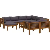 vidaXL 10-delige loungeset voor de tuin met kussens, gemaakt van massief acaciahout