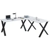 VCM Lona hoekbureau 220x190x80 cm X-frame wit, zwart.