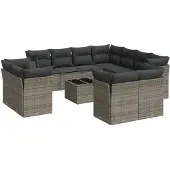 vidaXL 12-delige loungeset voor de tuin met kussens, grijs, polyrotan