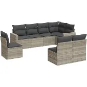 vidaXL 8-delige Loungeset met kussens poly rattan lichtgrijs