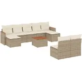 vidaXL 10-delige Loungeset met kussens poly rattan beige
