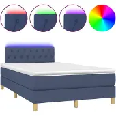 vidaXL Boxspringbed met matras en blauwe LED-verlichting, 120x200 cm, gestoffeerd