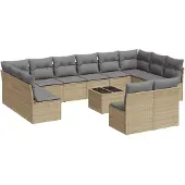 vidaXL 13-delige Loungeset met kussens poly rattan beige