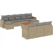 vidaXL 11-delige tuinmeubelset met sofa en kussens, beige, van polyrotan