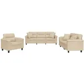 vidaXL 3-delige Loungeset met kussens microvezelstof crèmekleurig