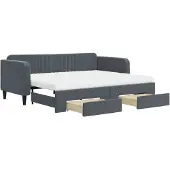 vidaXL Slaapbank onderschuifbed en lades 90x200 cm fluweel donkergrijs