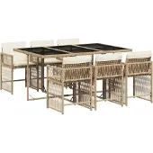 vidaXL 7-delige Tuinset met kussens poly rattan beige