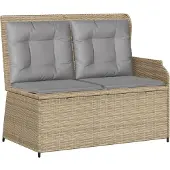 vidaXL Tuinbank, verstelbaar, met kussen, beige, polyrotan