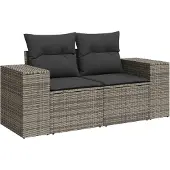 DKD Home Decor Tuinbank 2-zits met kussens poly rattan grijs
