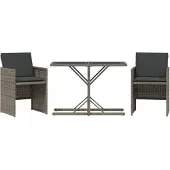 vidaXL 3-delige bistroset met kussens, grijs, polyrotan