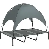PawHut Paws Hondenbed met luifel Verhoogd Ademend Taffeta grijs